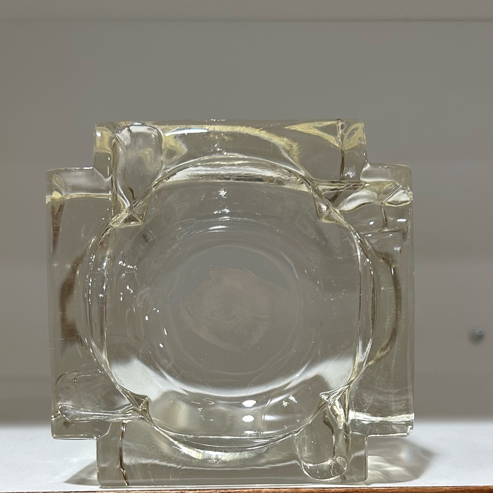 Ashtray MCM Golden Glass 4 Slot Square Cut Corners Heavy Thick Trinket Few Chips